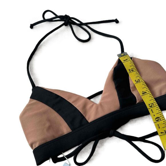 NWT Issa De Mar Bikini Top S Small Halter Neck Two Tone Tan Black Color Block - Picture 5 of 6